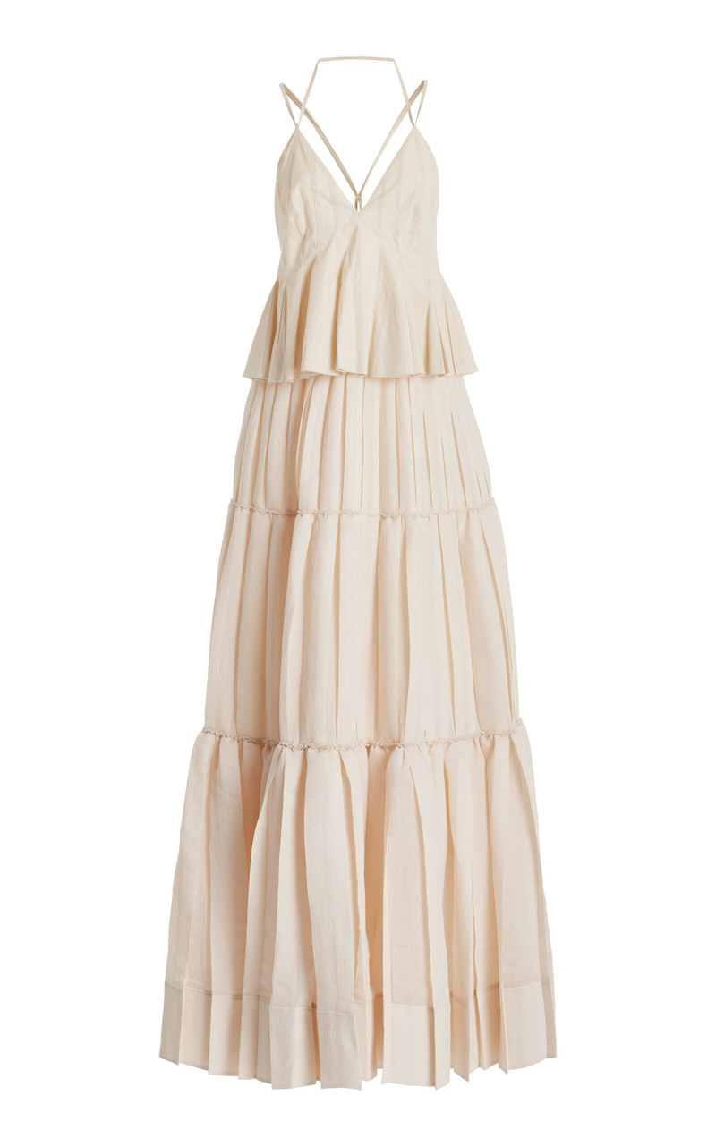 Delania Pleated Cotton Maxi Dress neutral 1