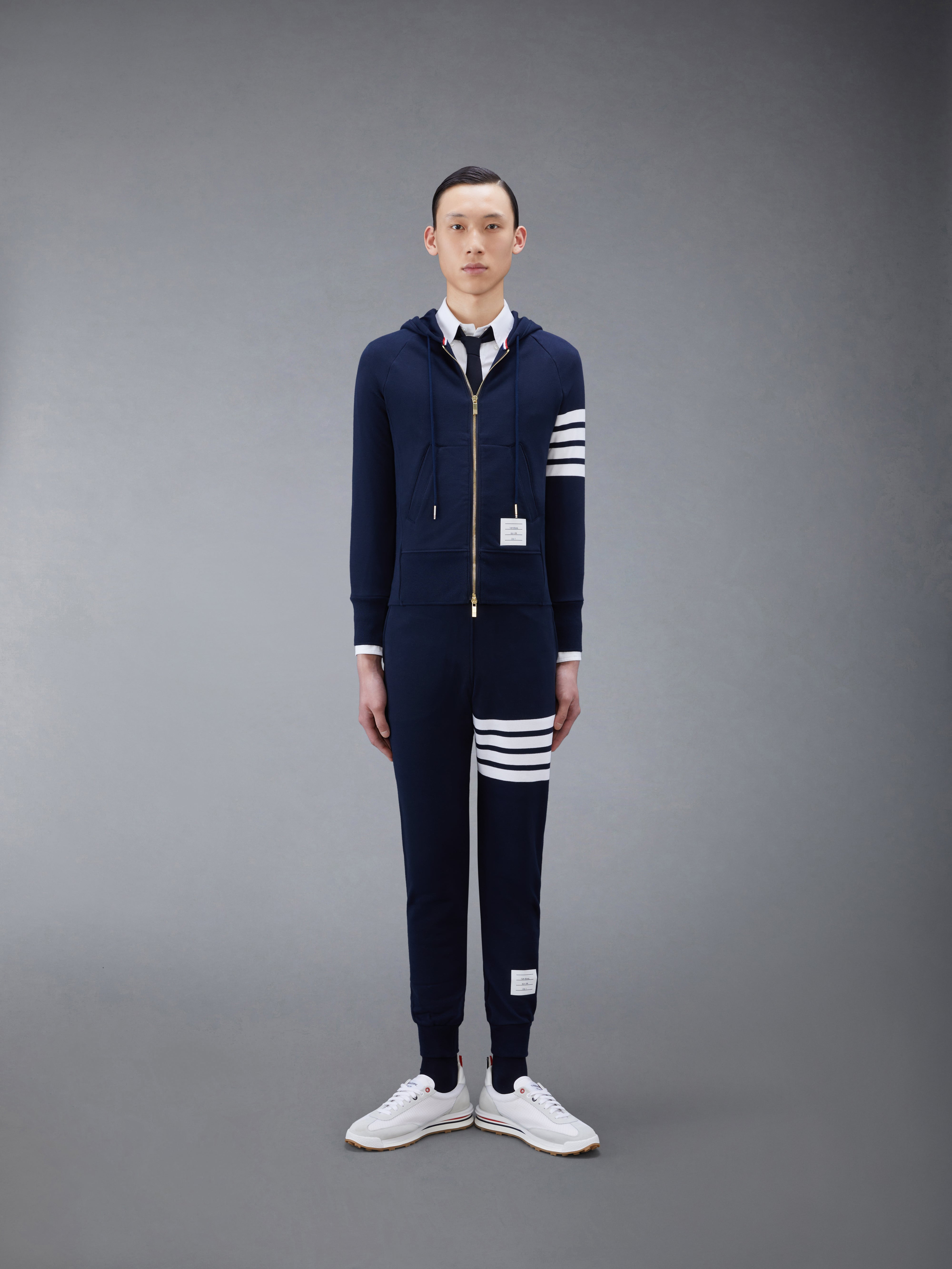 Navy Loopback Jersey Knit Engineered 4-bar Zip-up Hoodie - 3