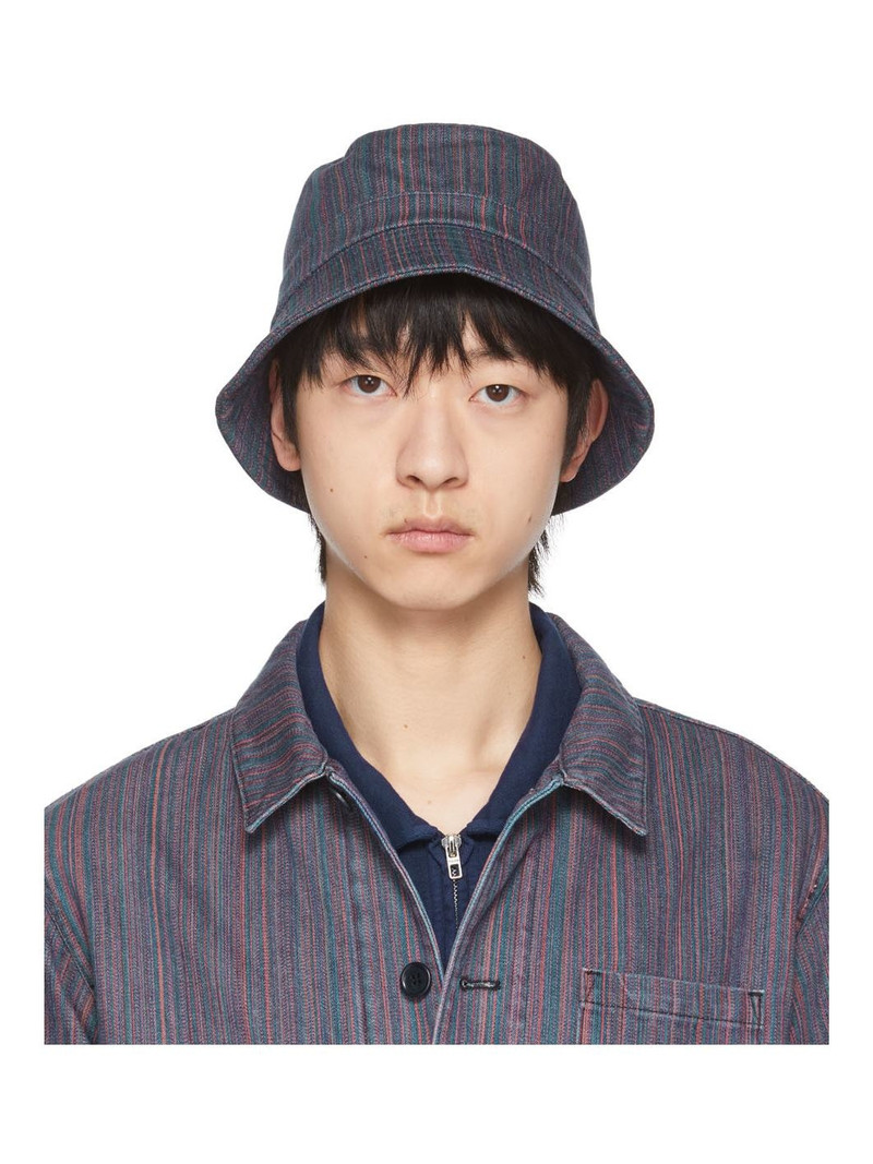 Multicolor Upcycled Cotton Stripe Denim Bucket Hat 1