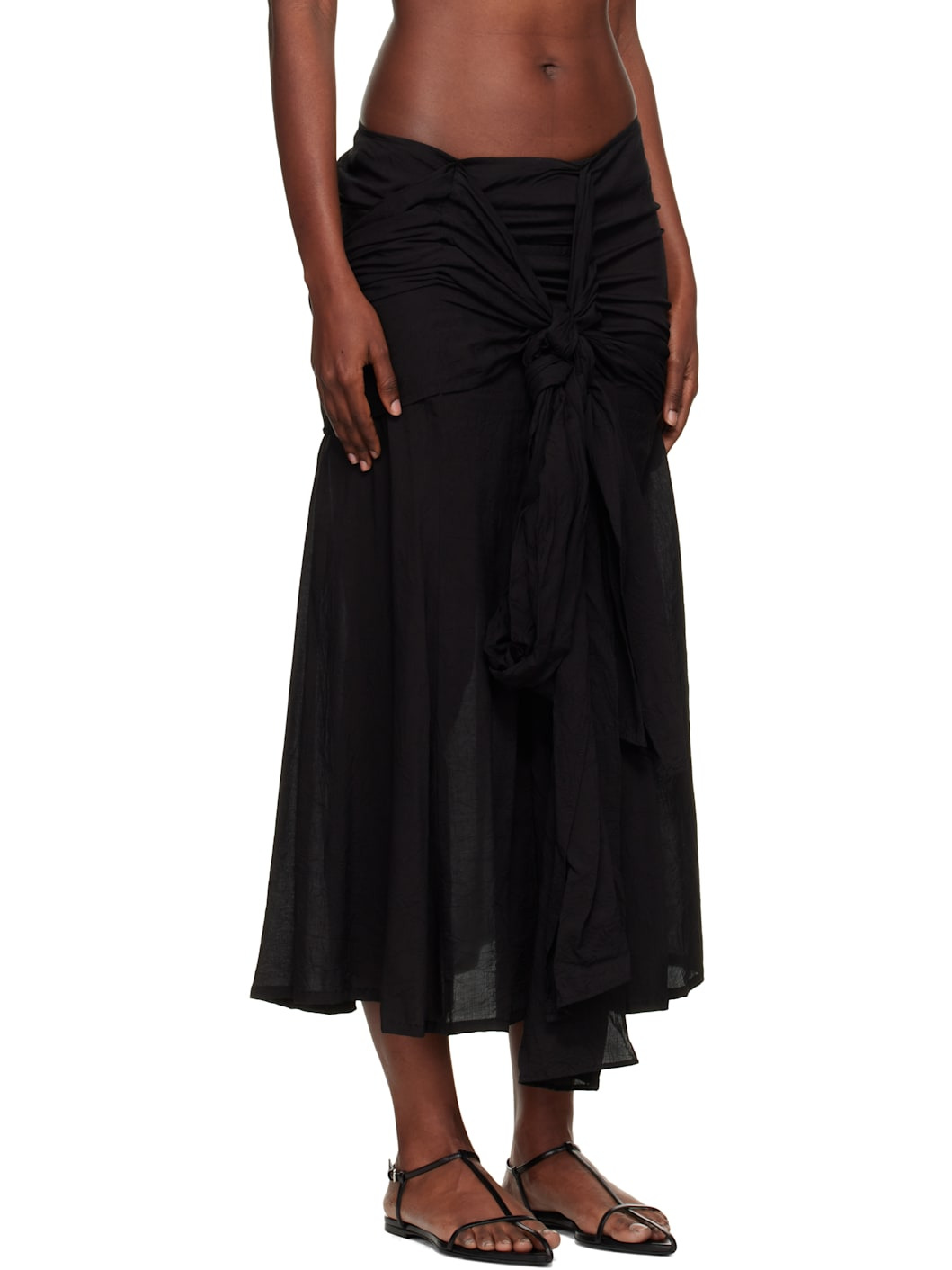 Black 82 Modal Lawn R Front Knot Maxi Skirt - 2