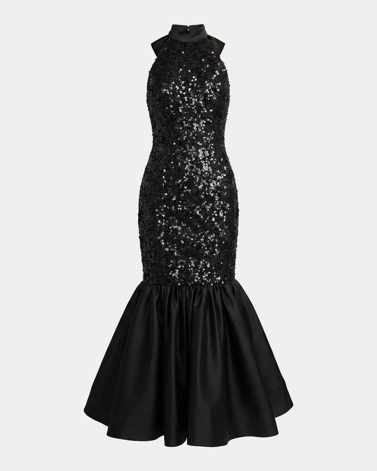 Sequined Lace-Satin Halter Mermaid Midi Dress - 1