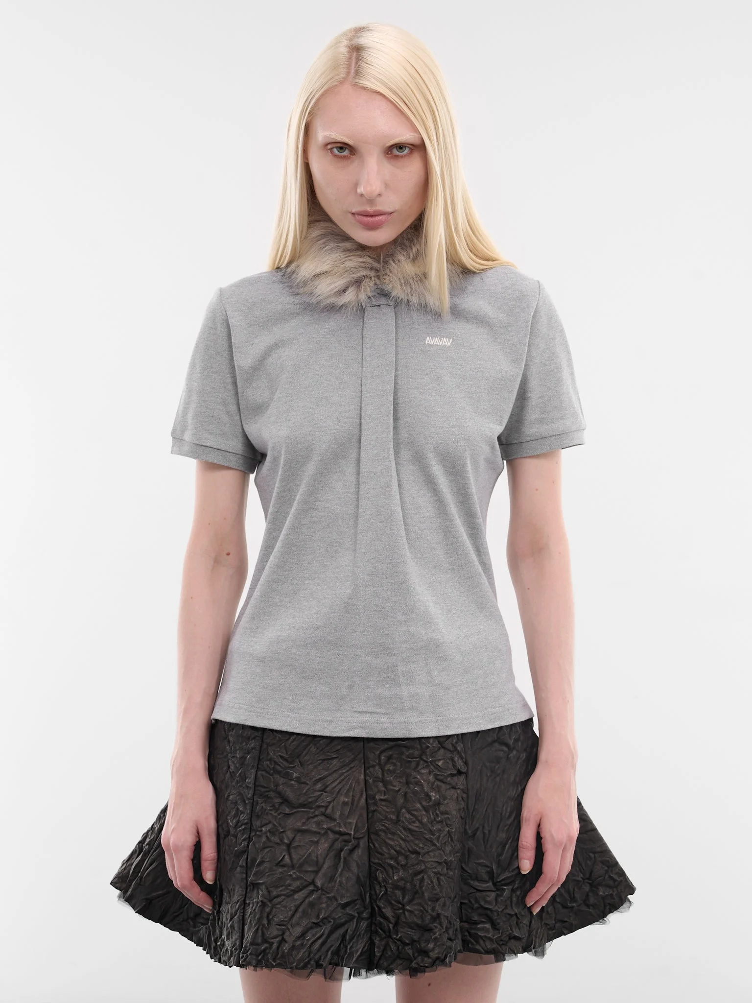 Gray Faux Fur Polo Shirt - 1