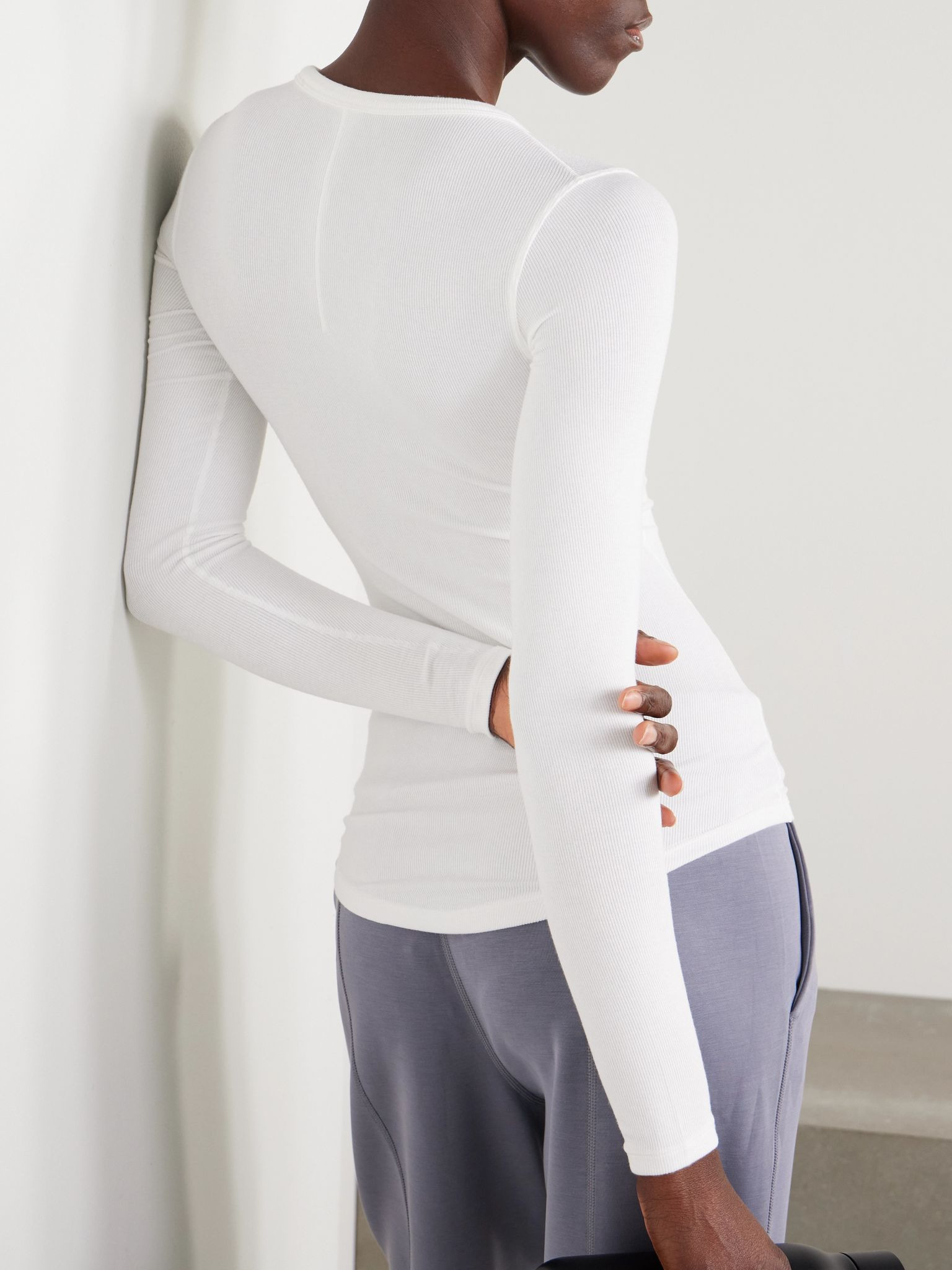 Hold Tight ribbed stretch-modal T-shirt White - 3