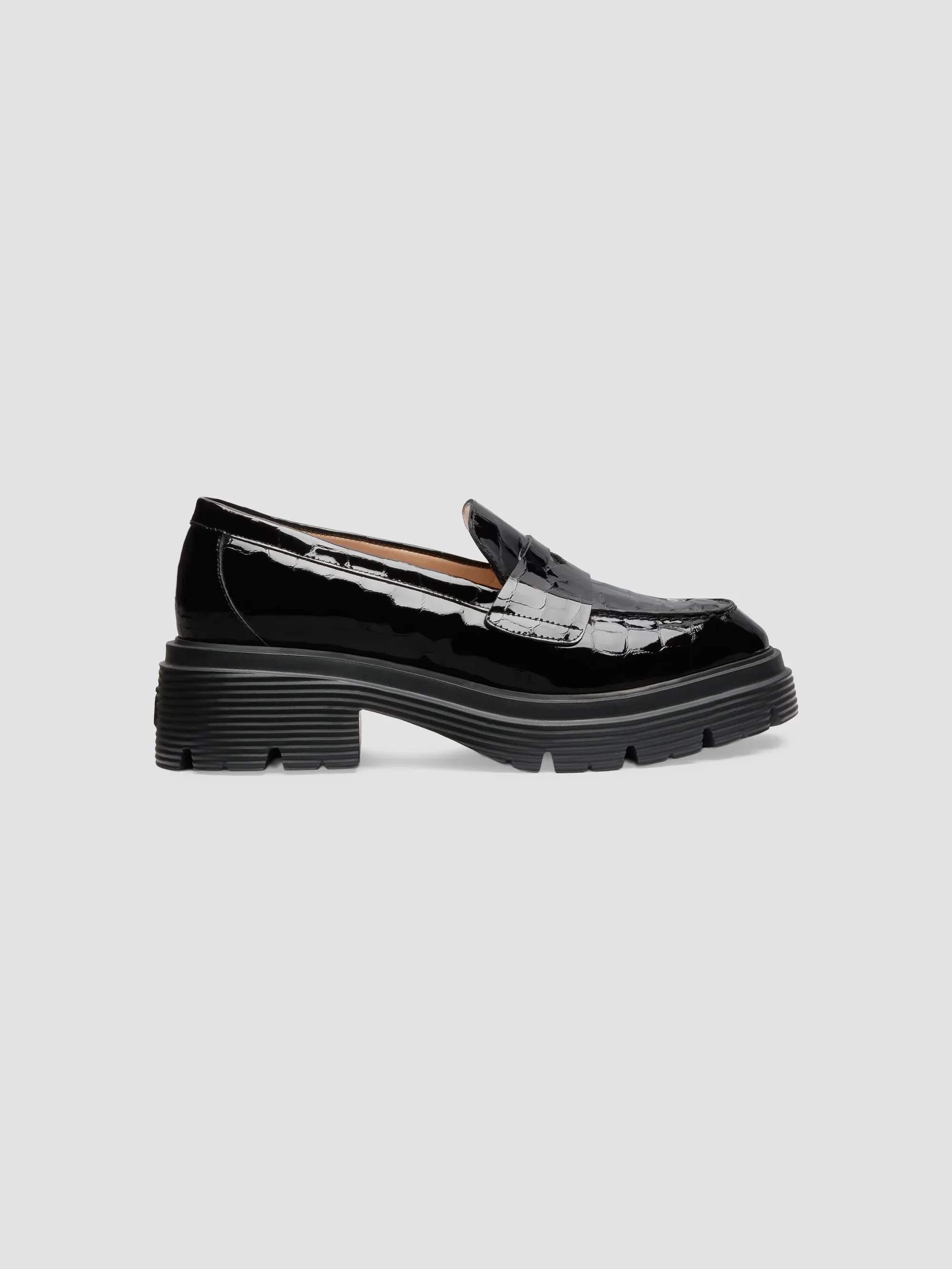 Women's Hudson 20MM Croc-Embossed Patent Leather Penny Loafers - Black - 1