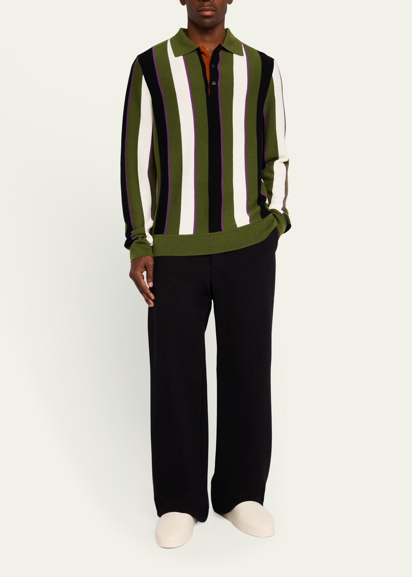 Men's Vertical Block Stripe Polo Sweater - 2