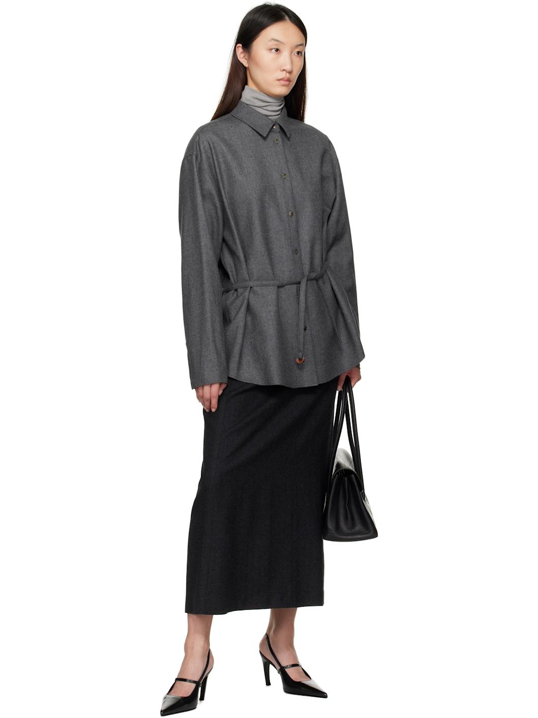 Gray Wool Tailored Maxi Skirt - 4