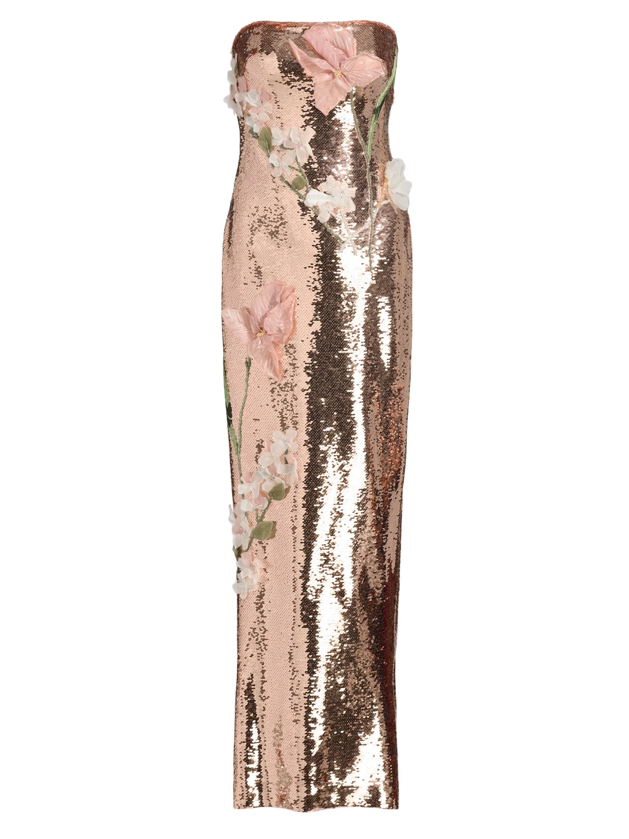 Women's Sequined Floral Embroidered Column Gown - Rose Gold - 1