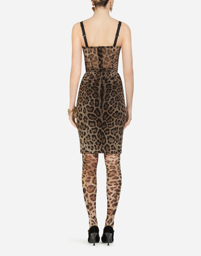 Dolce & Gabbana Tulle midi bustier dress with leopard print outlook