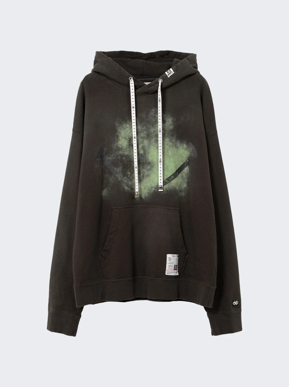 Smily Face Printed Distressed Hoodie Black - 1
