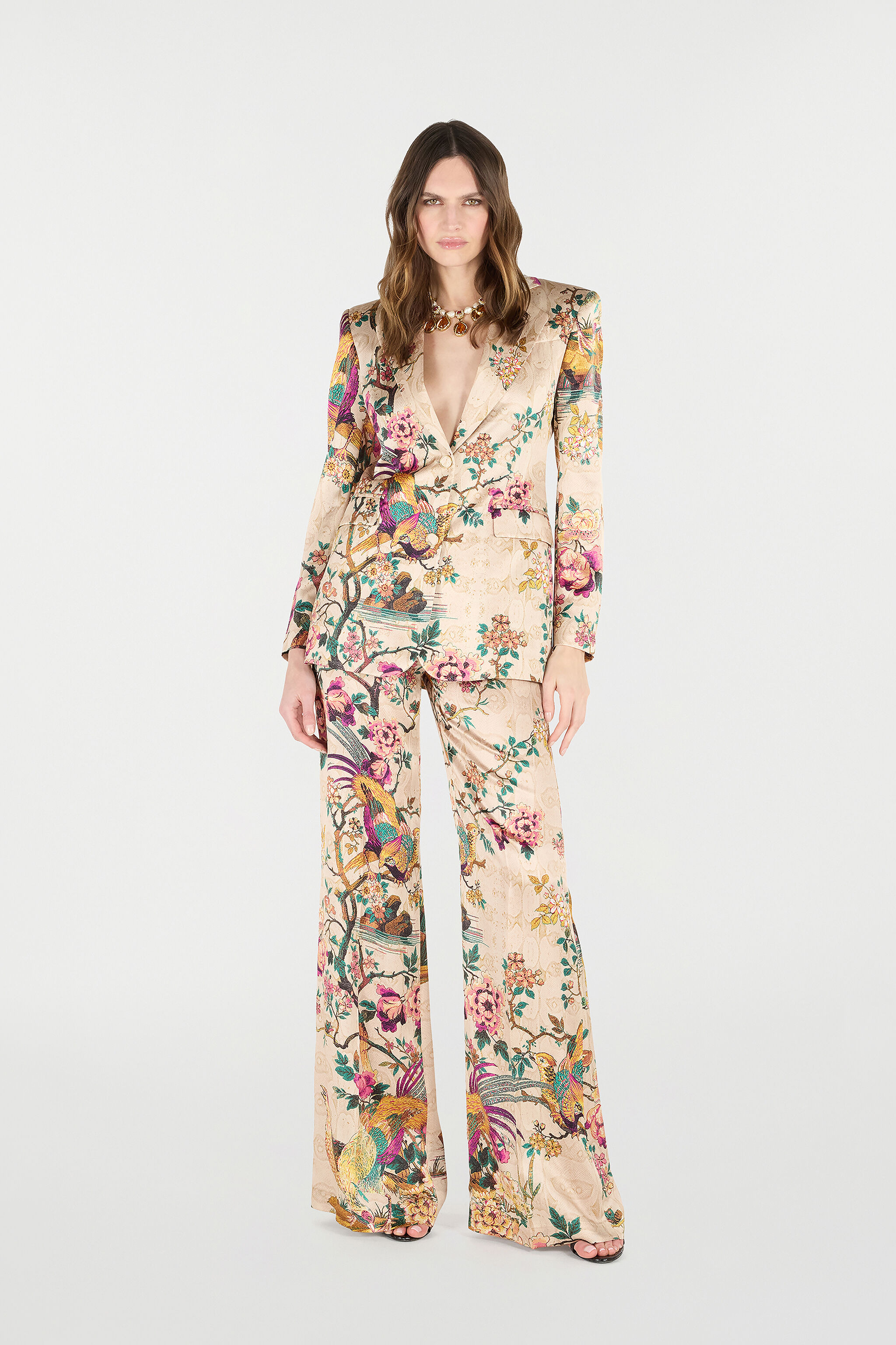 Palazzo Pants With Oriental Bird Print - 2