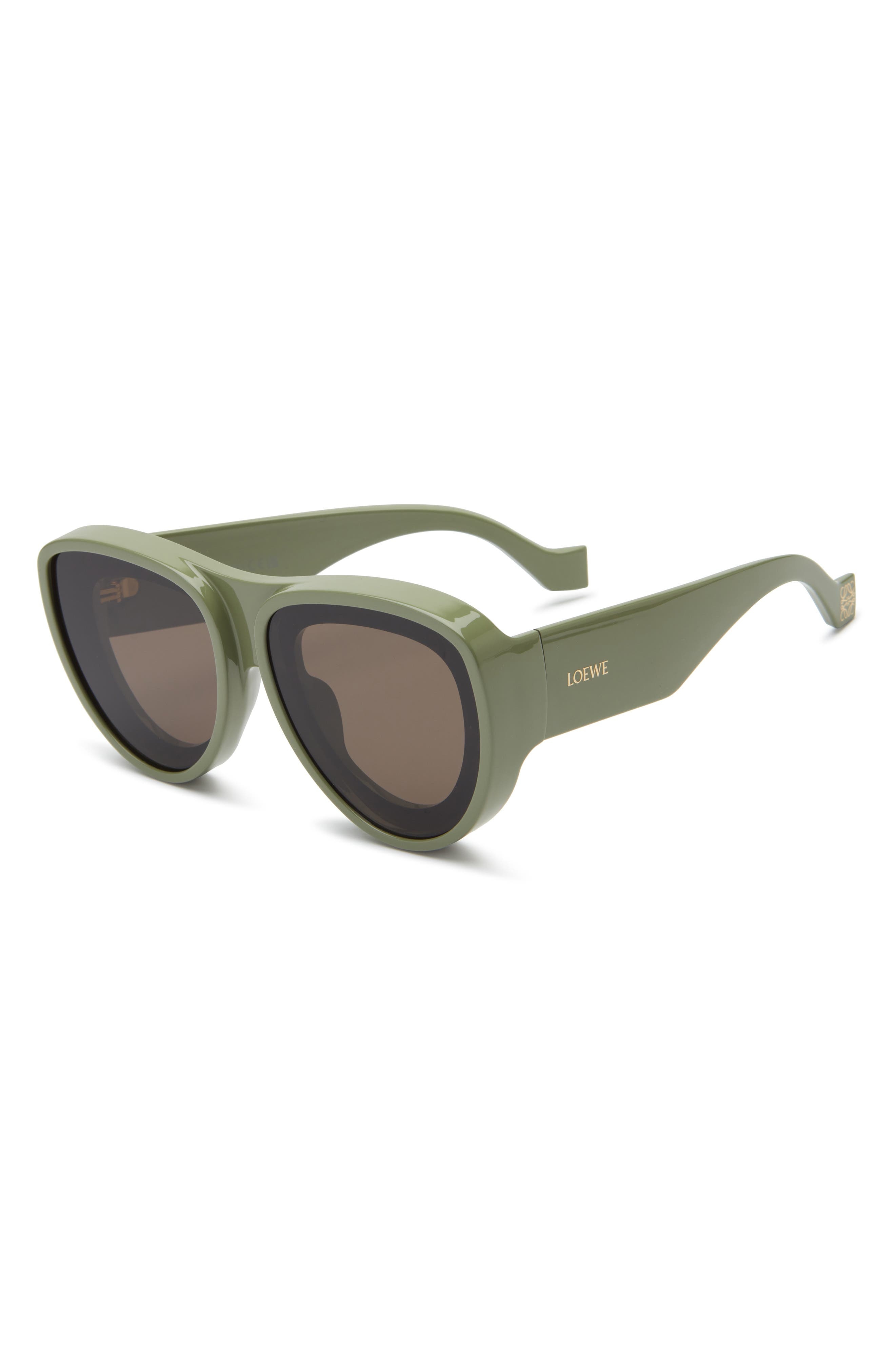 Loewe Signature Pilot Sunglasses in Shiny Dark Green /Brown at Nordstrom - 2