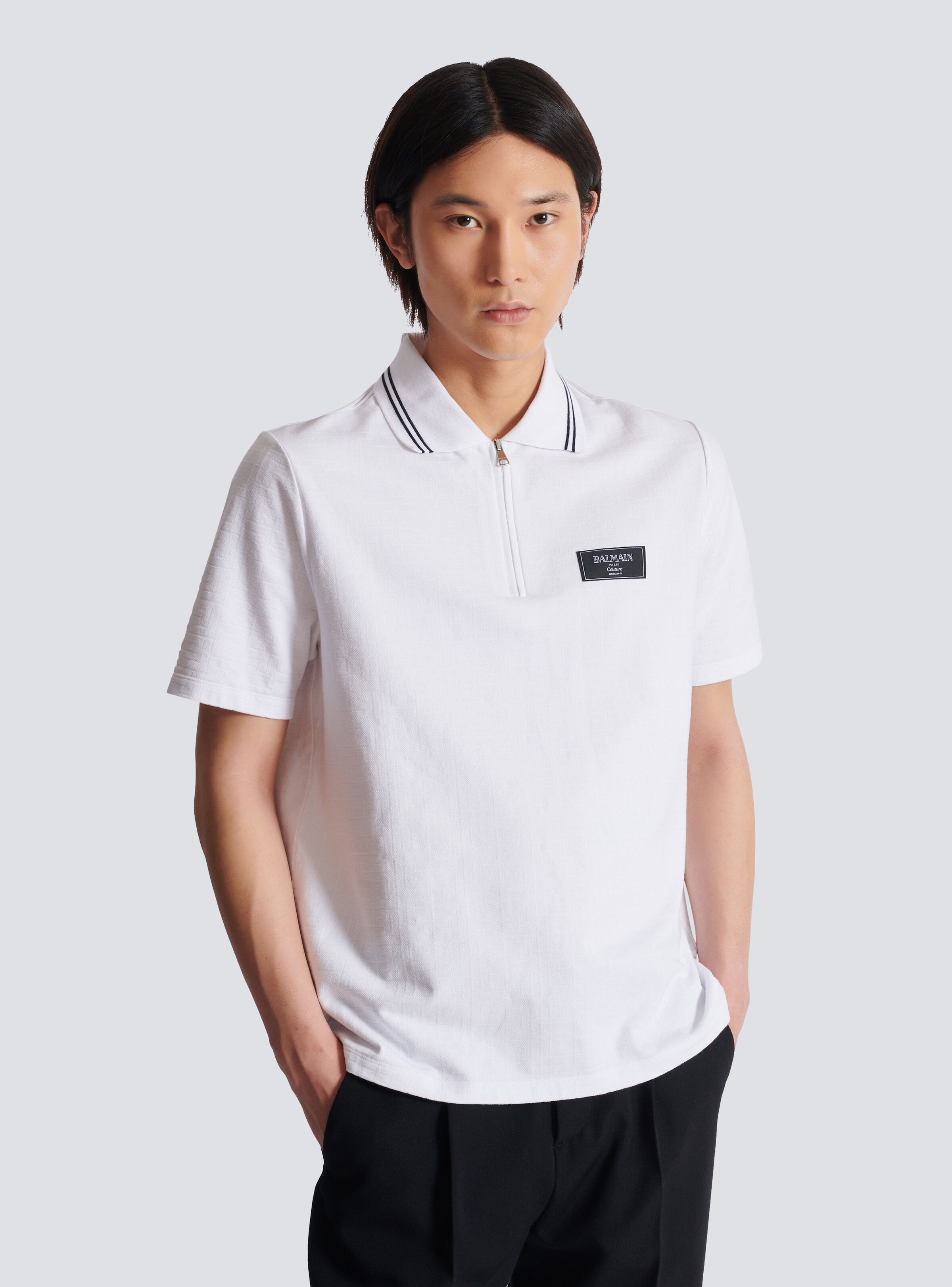 Monogrammed polo shirt with Balmain Couture label - 6