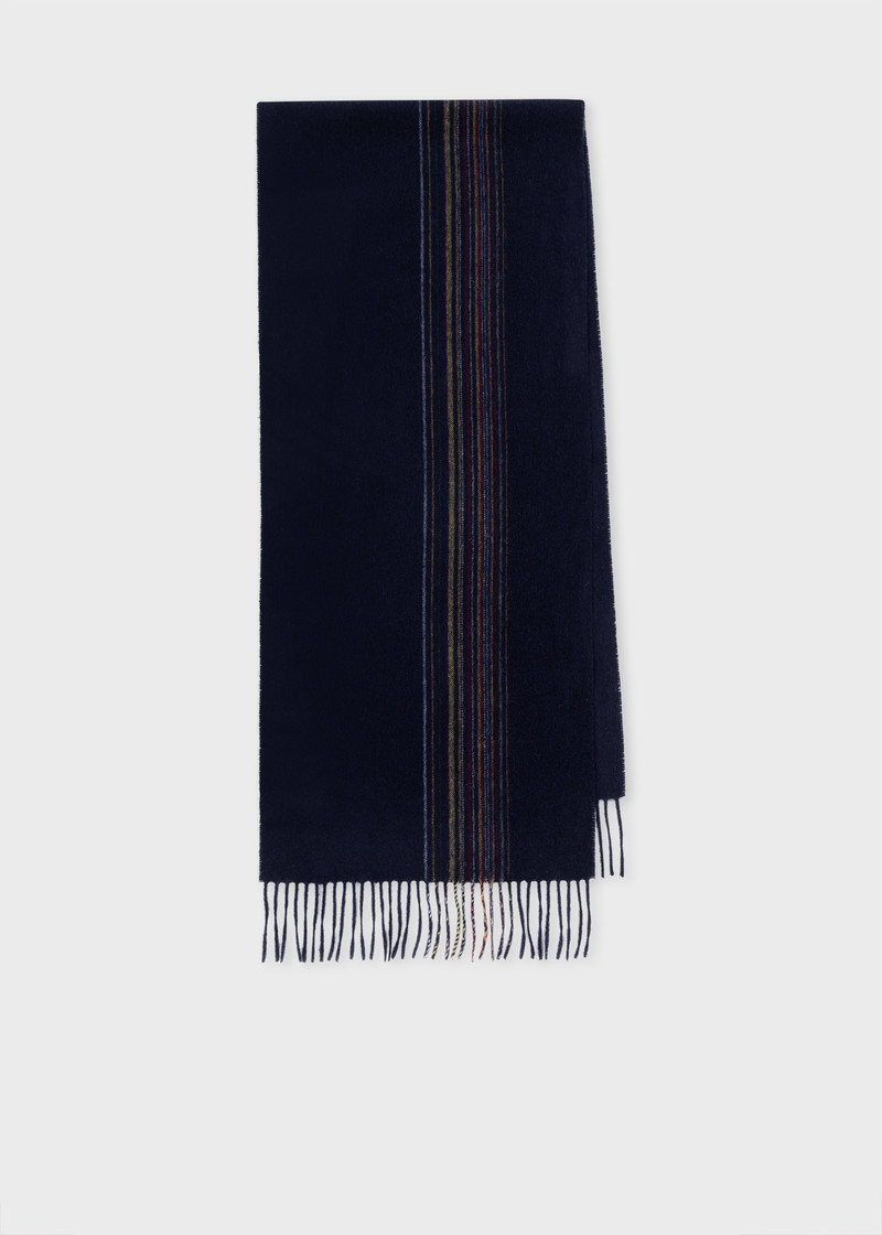 Navy Lambswool-Cashmere Offset Faded 'Signature Stripe' Scarf 1