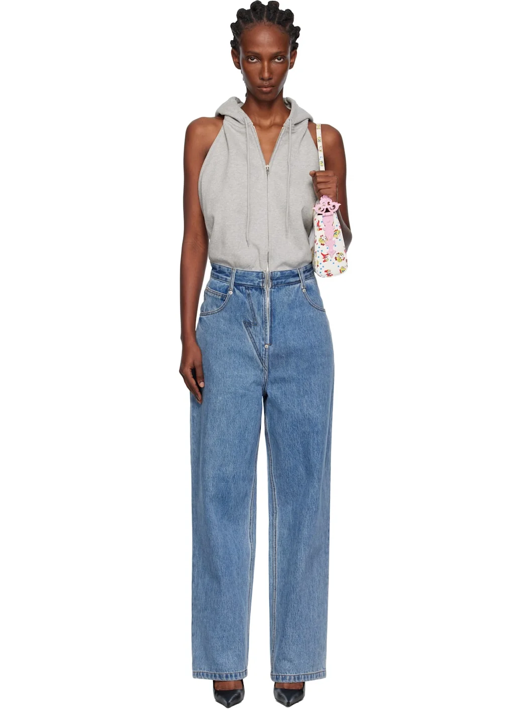 Gray & Blue Halter Hoodie Denim Jumpsuit - 1