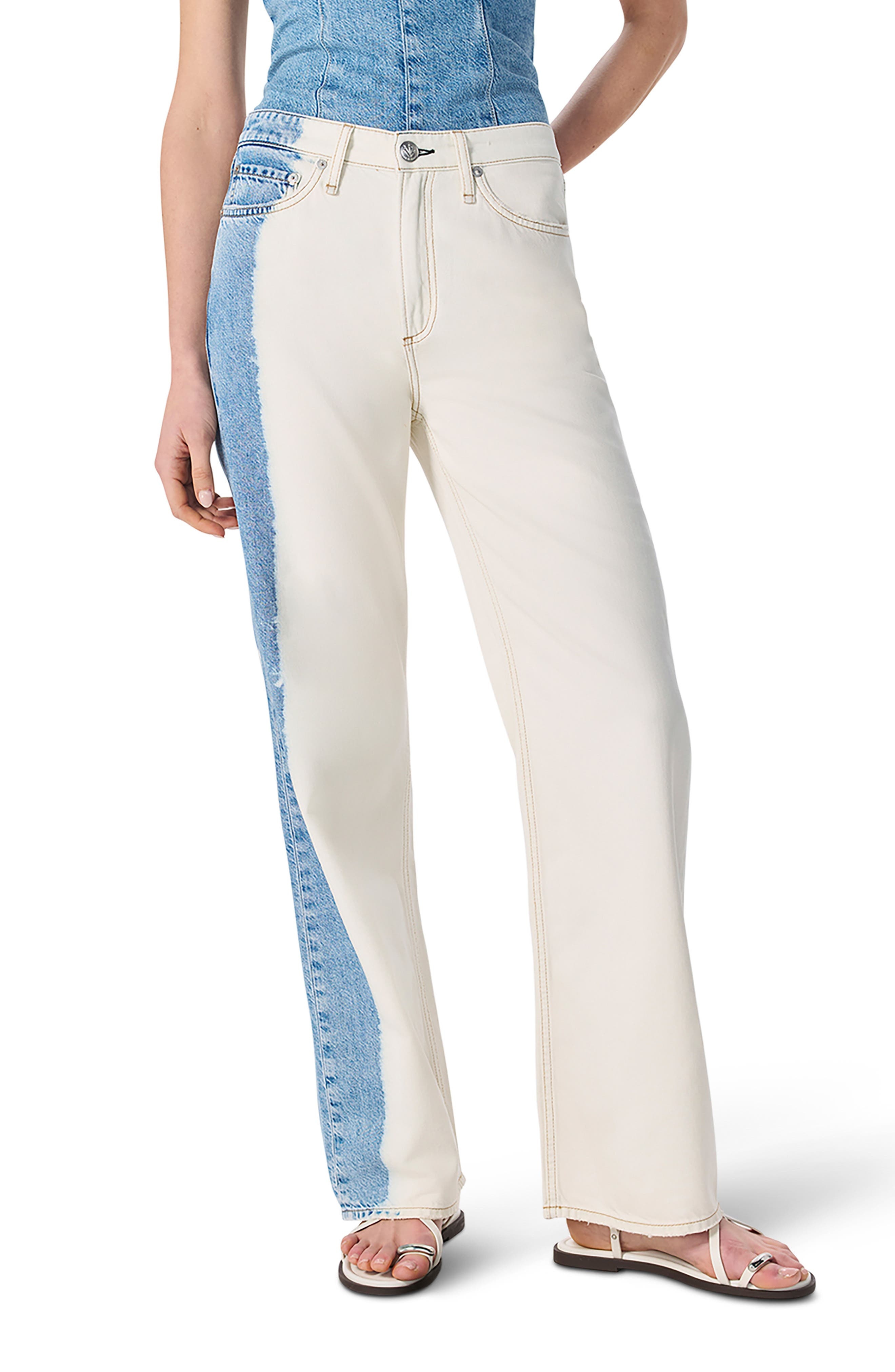 rag & bone Featherweight Logan Two-Tone Mid Rise Wide Leg Jeans in Bleach Blue at Nordstrom - 1