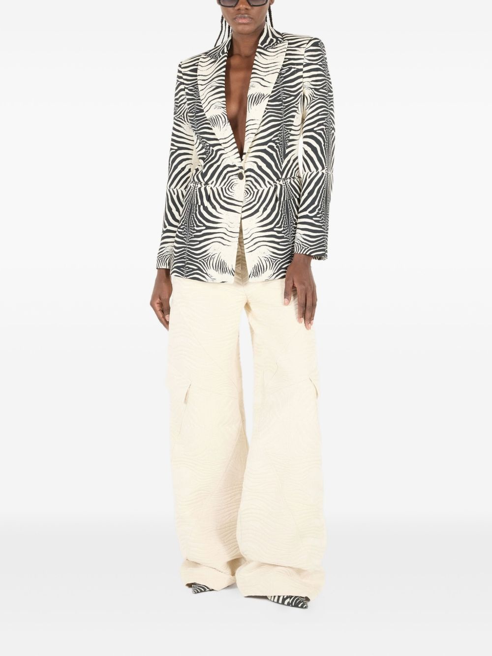 zebra-jacquard cargo trousers - 2