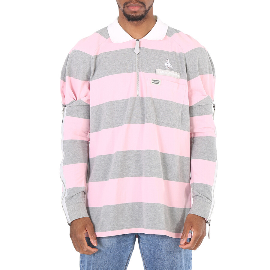 Burberry Men's Long-sleeved Zip Detail Striped Polo Shirt - 9