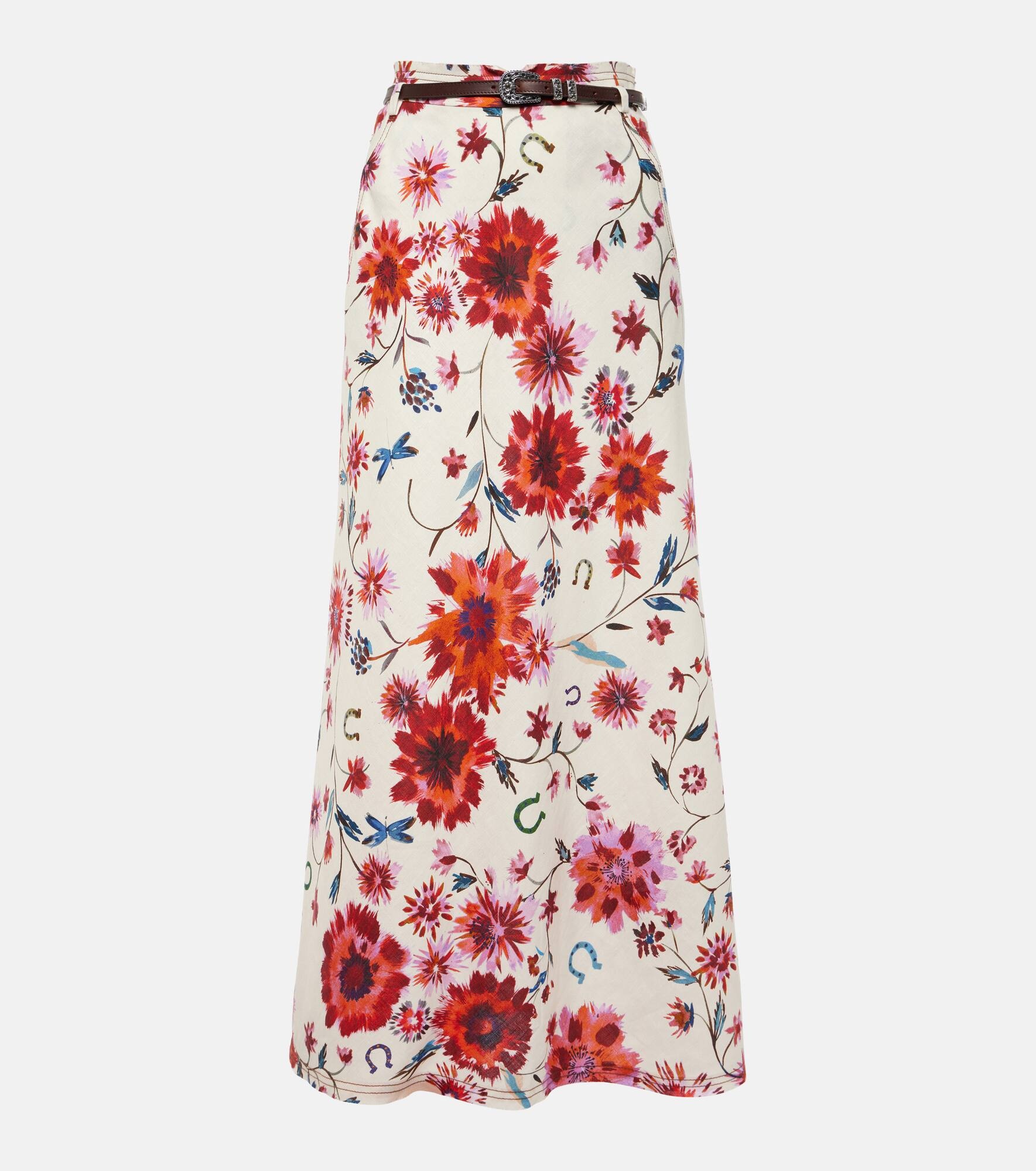 Floral Ease linen midi skirt - 1