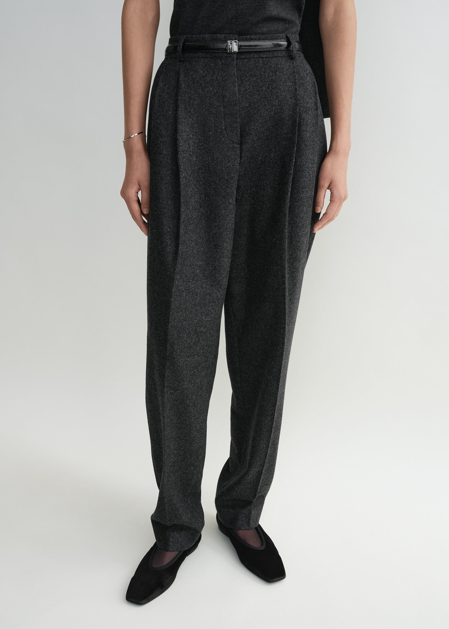 Double-pleated tailored trousers charcoal melange - 6