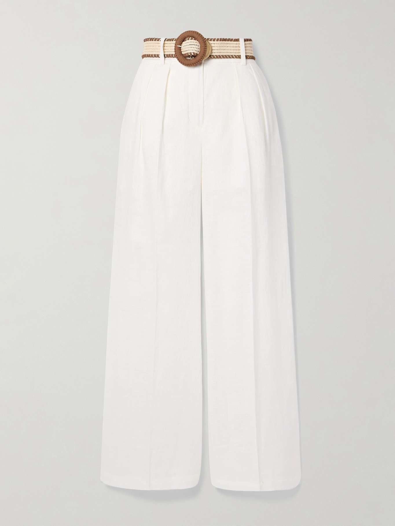 Golden belted pleated linen wide-leg pants - 1