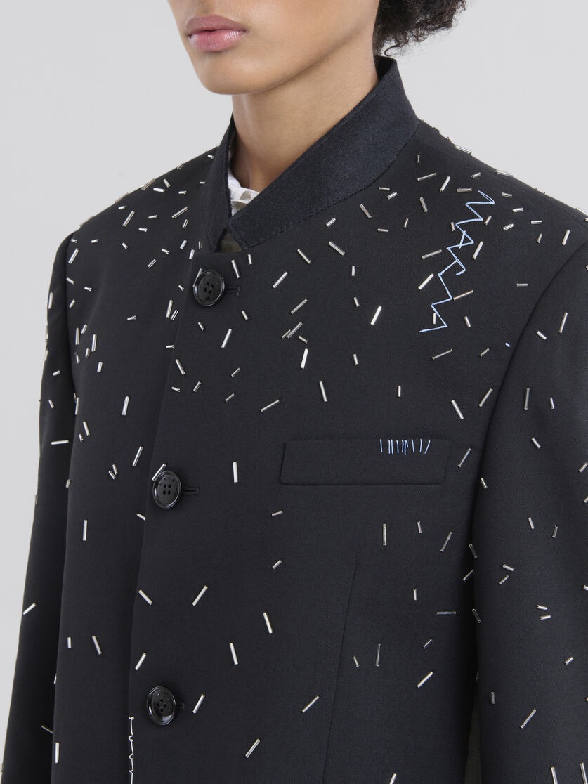 BLACK WOOL JACKET WITH TINTED PEARL EMBELLISHMENT - 4