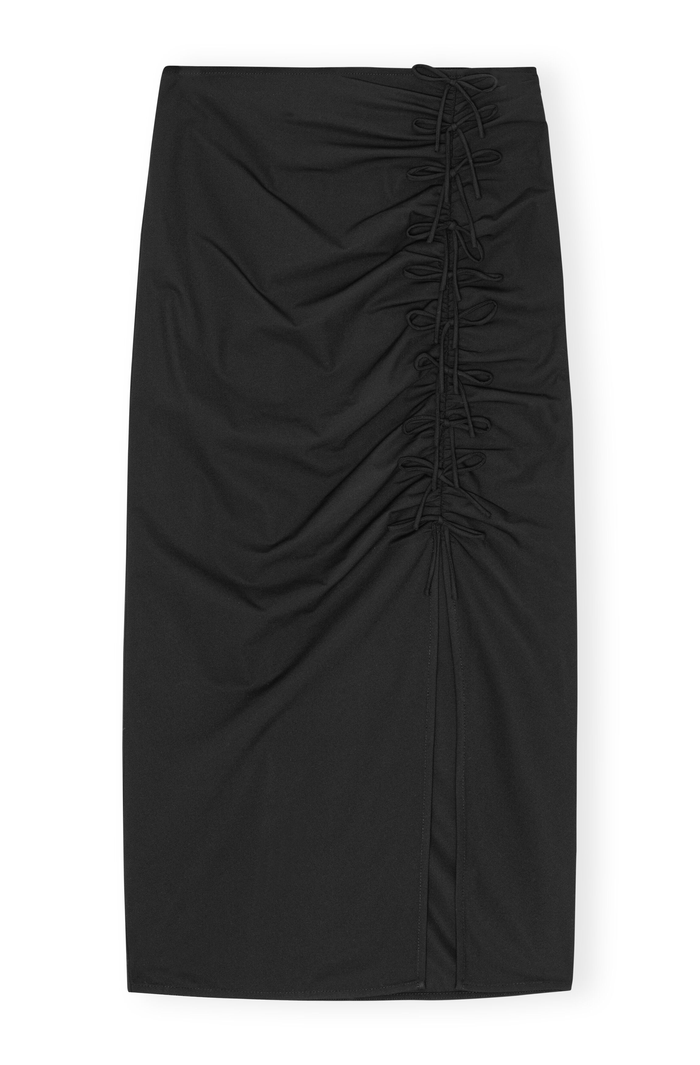 BLACK DRAPEY MELANGE MIDI SKIRT - 1