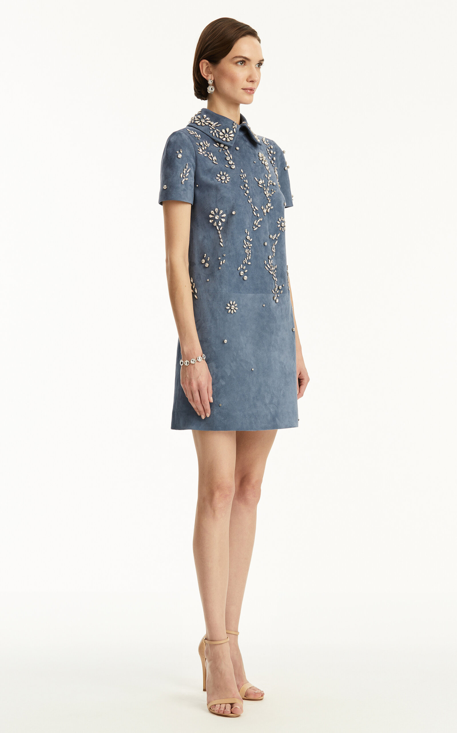 Crystal-Embellished Suede Mini Dress blue - 3