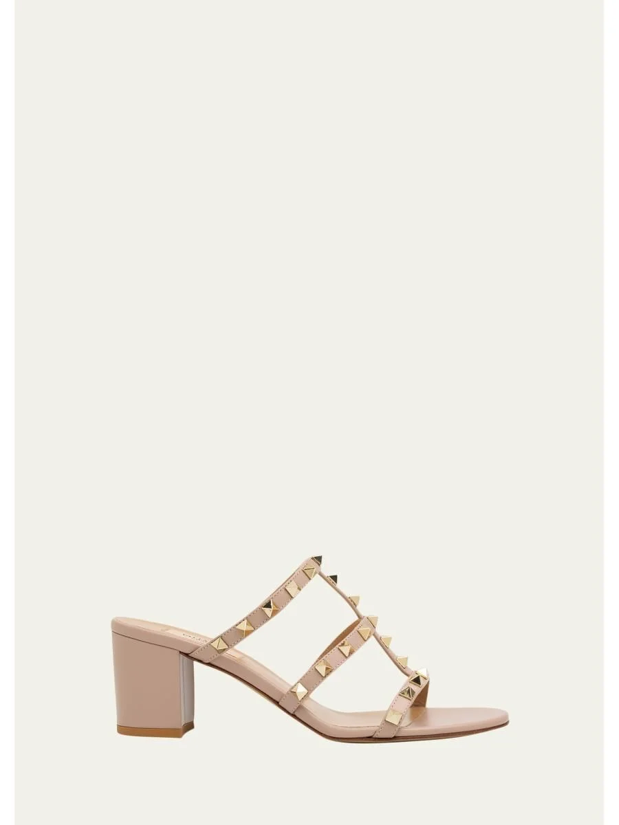 60mm Rockstud Leather Caged Mule Sandals - 1