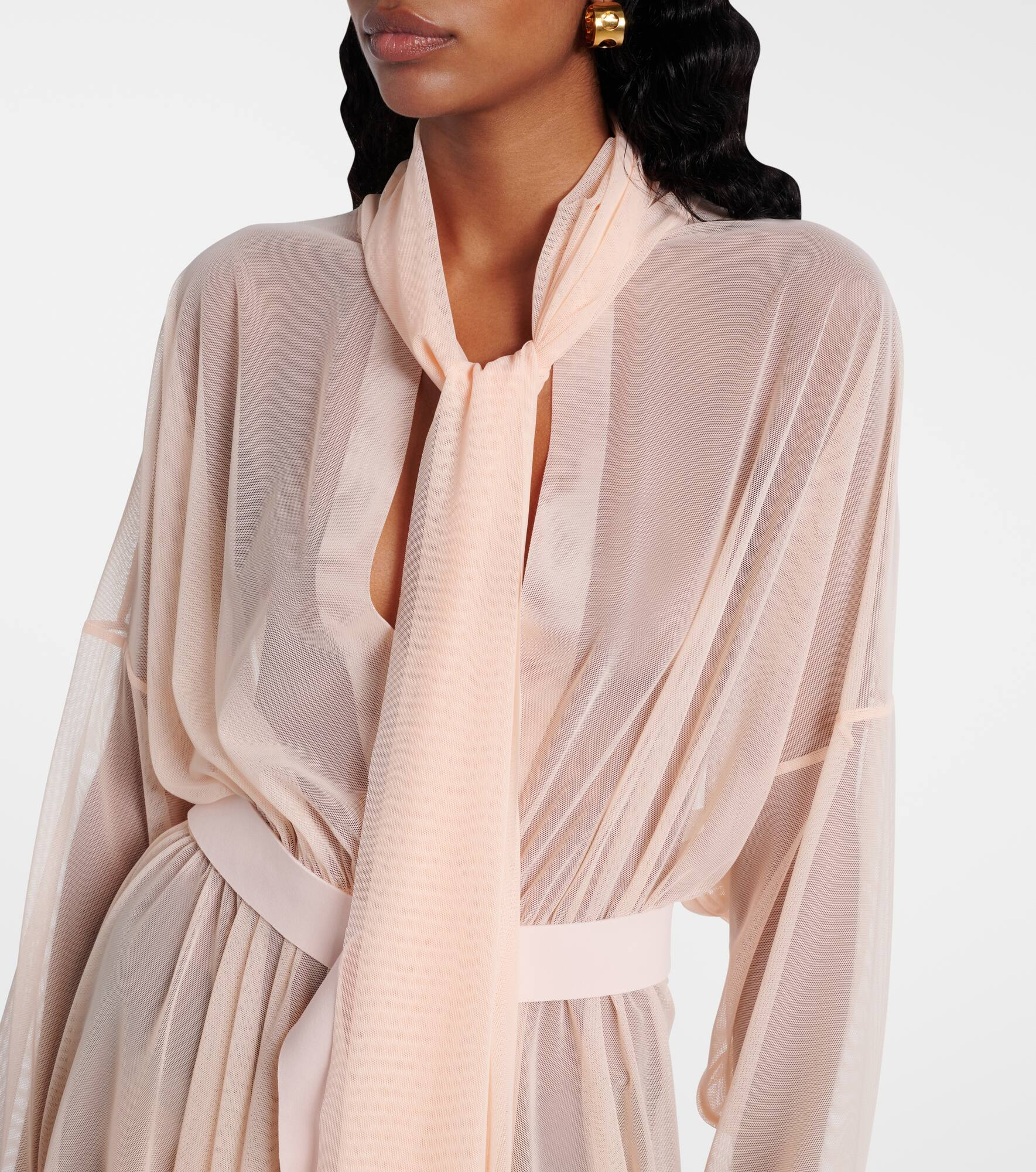 Tie-neck chiffon minidress - 4