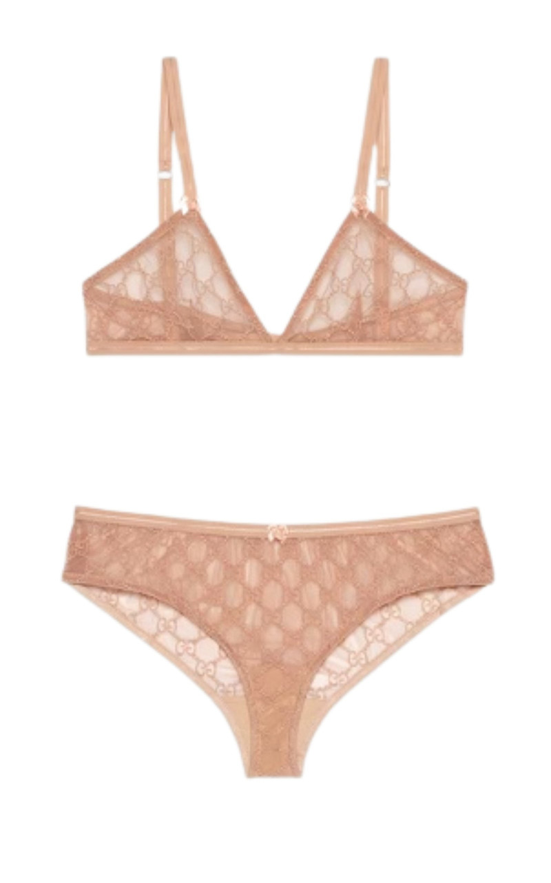 GG All Over Embroidered Tulle Lingerie Set - 1