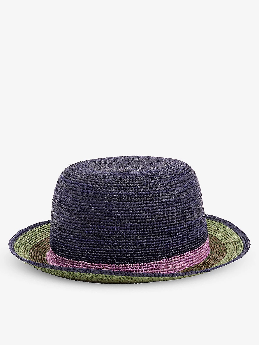 Striped wide-brim straw hat - 1