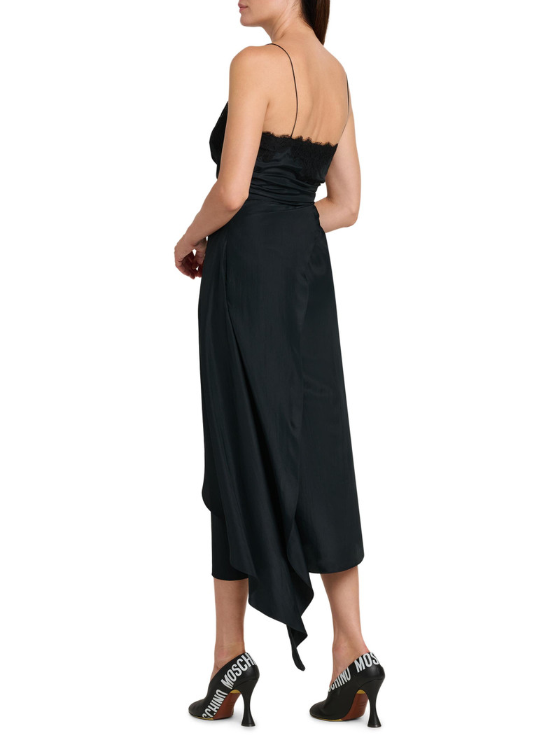 Women's Lace & Satin Wrap-Style Dress - Black 5