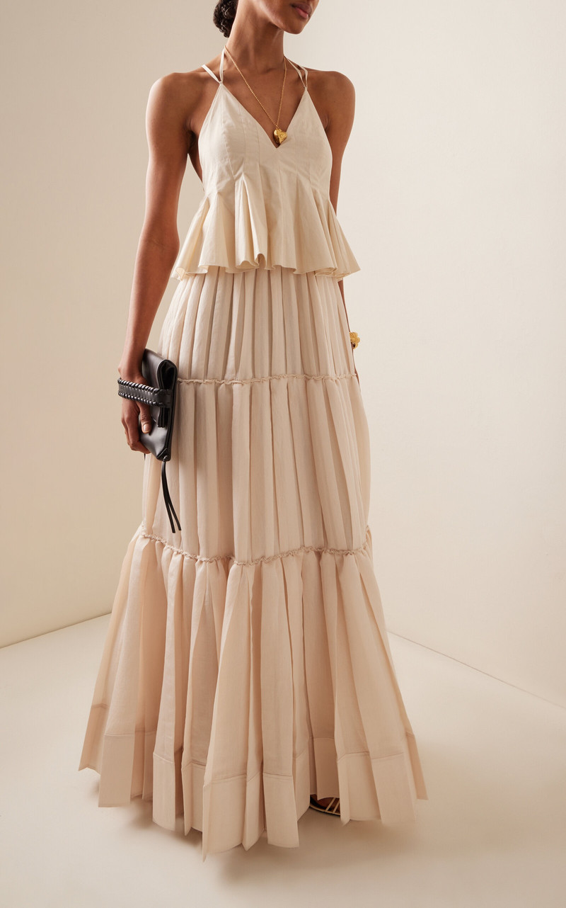 Delania Pleated Cotton Maxi Dress neutral 3