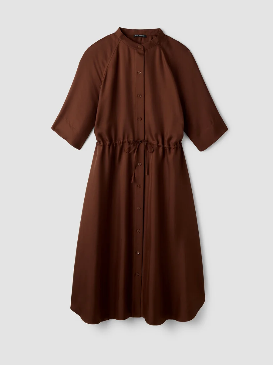 Silk Twill Band Collar Shirtdress - 1