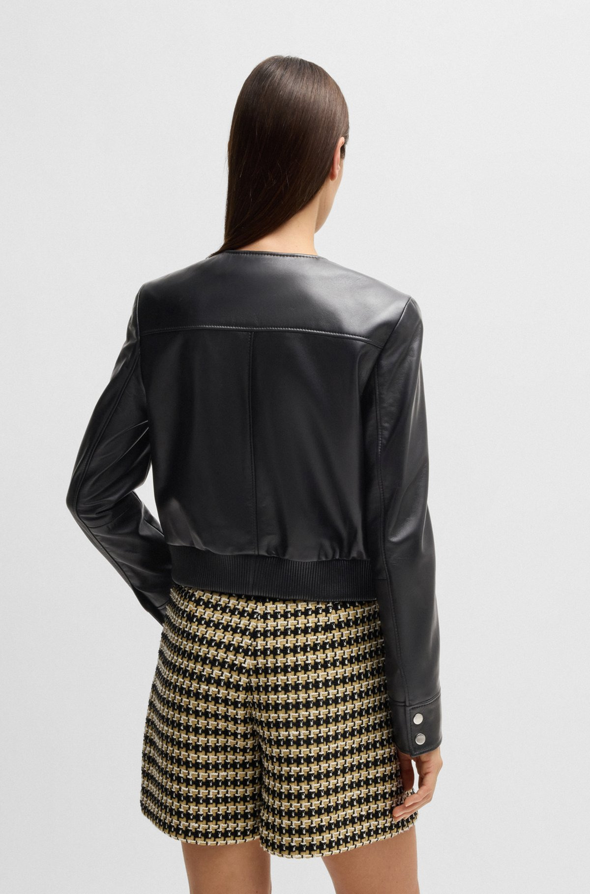 COLLARLESS LEATHER JACKET WITH ZIP CLOSURE - 4