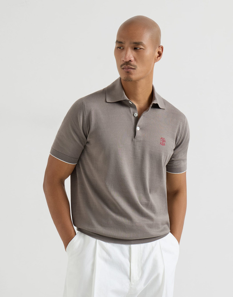 Cotton lightweight knit polo shirt with logo 2