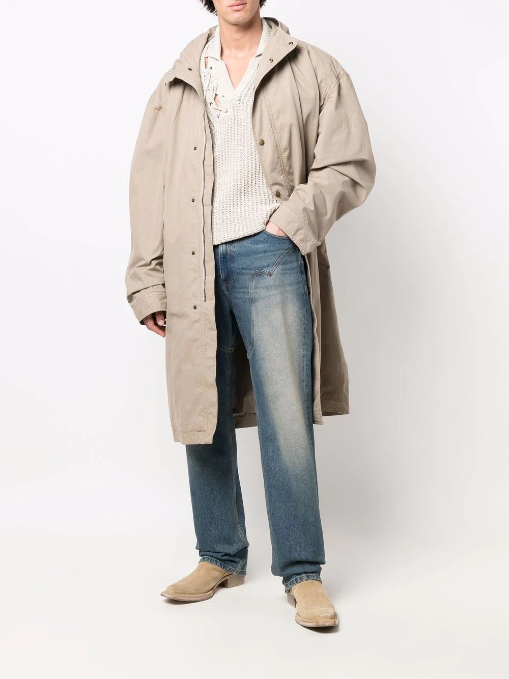 wide-style hooded coat - 2