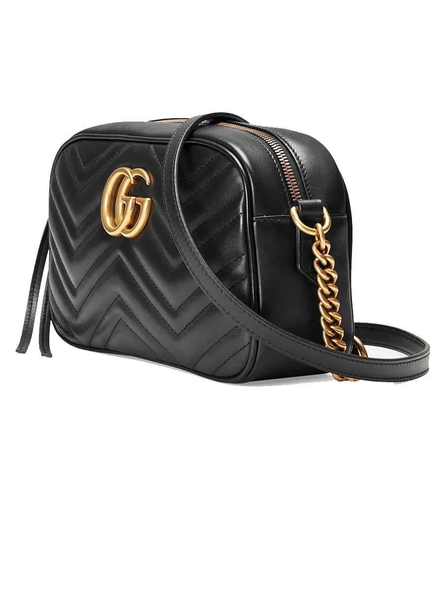 GG Marmont Small Matelassé Zipped Black Leather Shoulder Bag - 2
