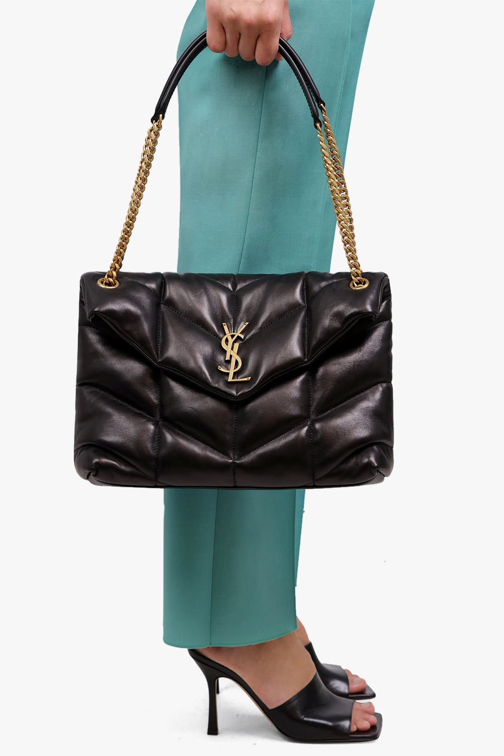 LOULOU MEDIUM PUFFER BAG BLACK/GOLD - 4