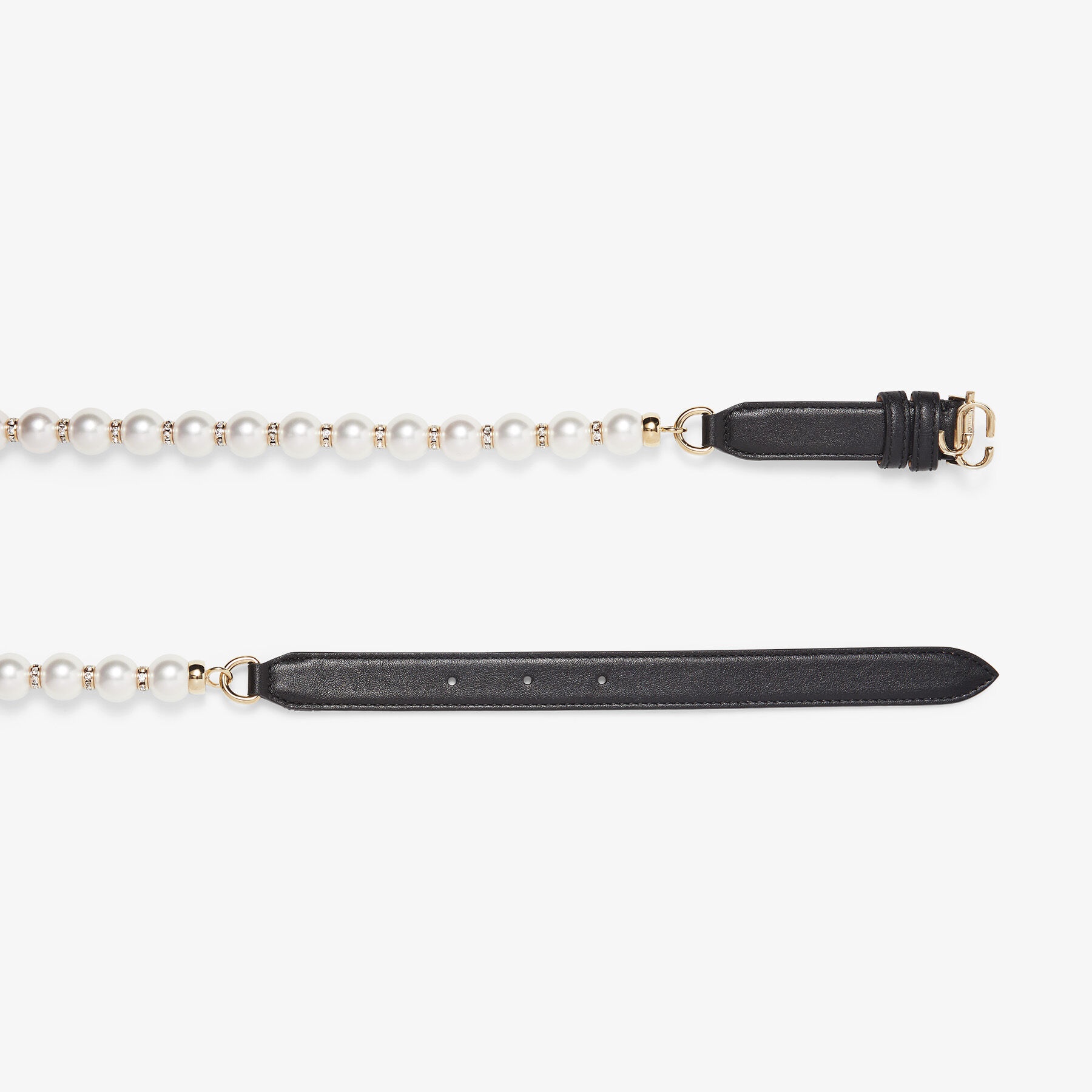 JC Chain
Black Leather Waist Belt with Pearls, Crystals and Gold JC Emblem - 4