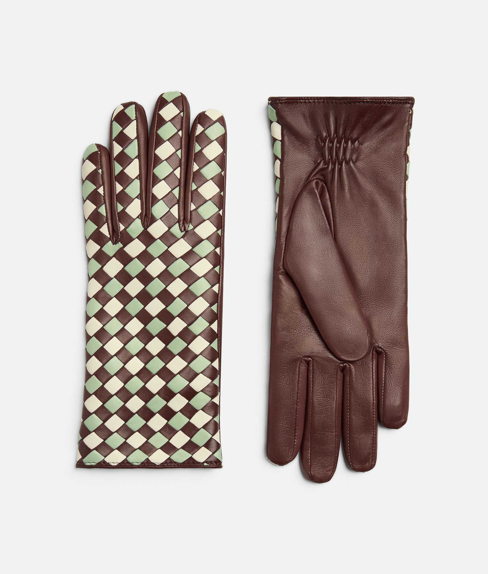 Leather Bicolor Intrecciato Gloves - 1