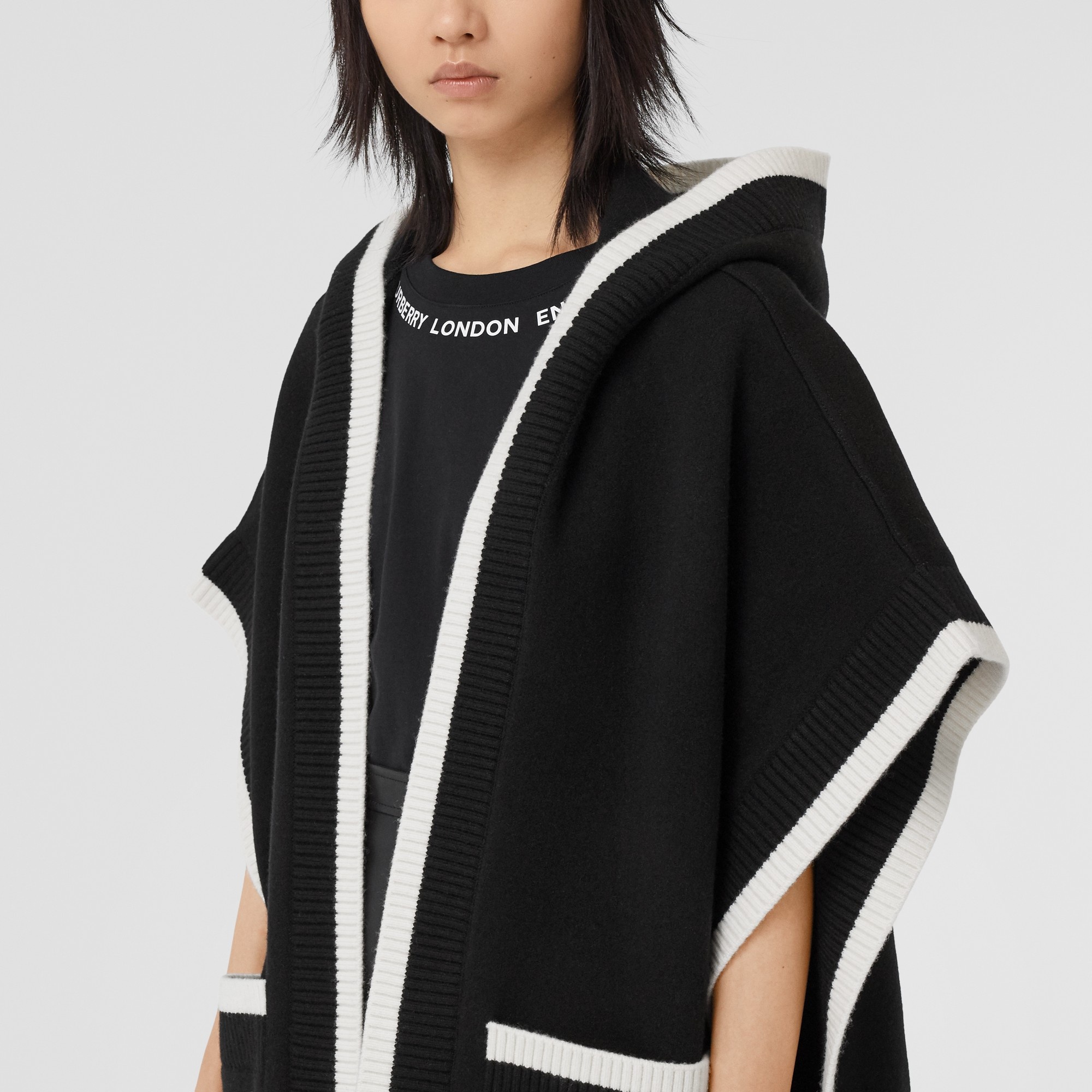 Logo Graphic Wool Cashmere Jacquard Hooded Cape - 5