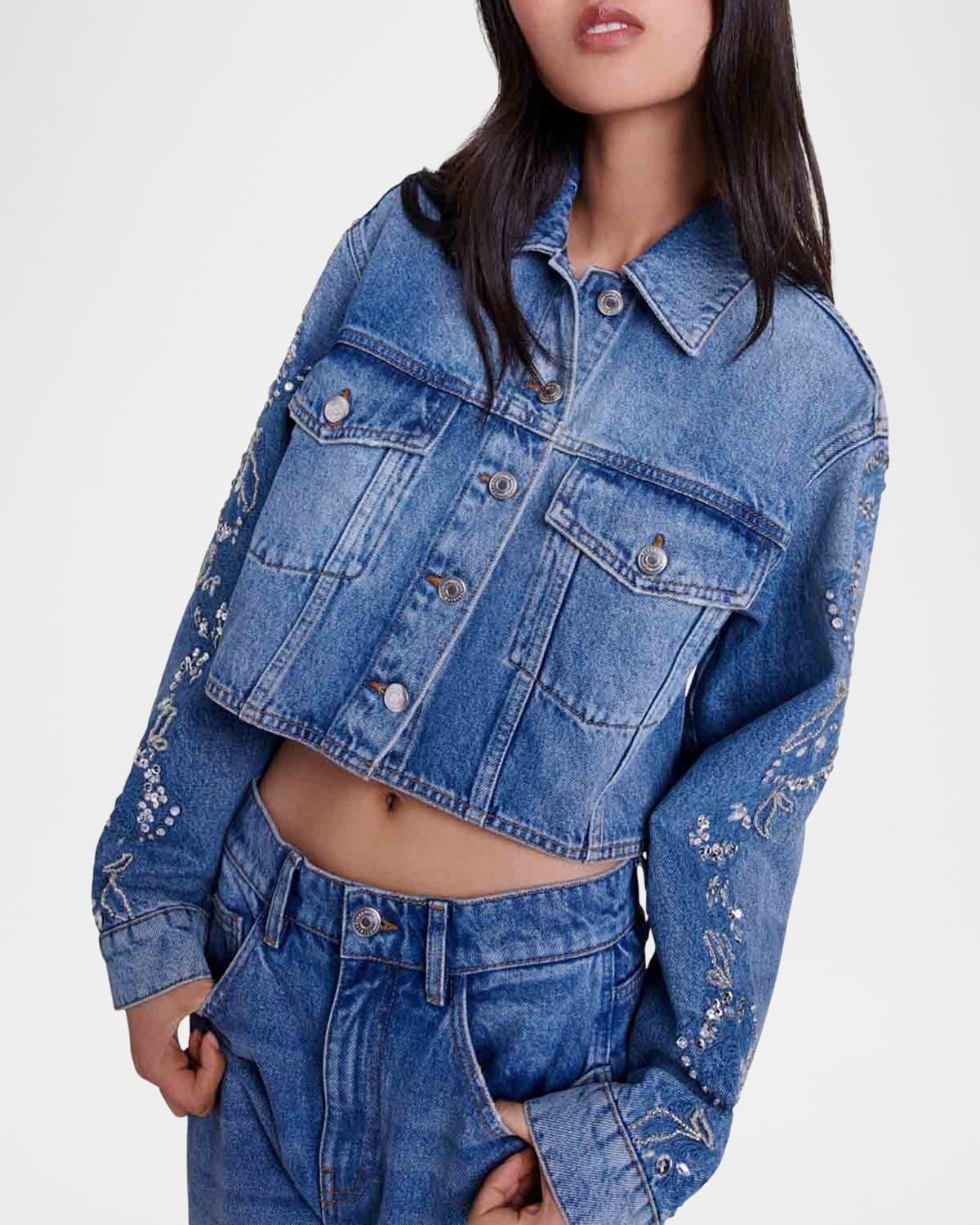 Bromessa Embellished Crop Denim Jacket - 3