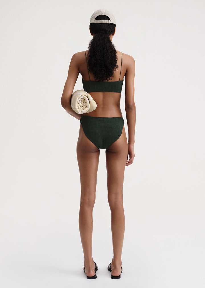 Smocked mini bikini bottoms dark green - 4