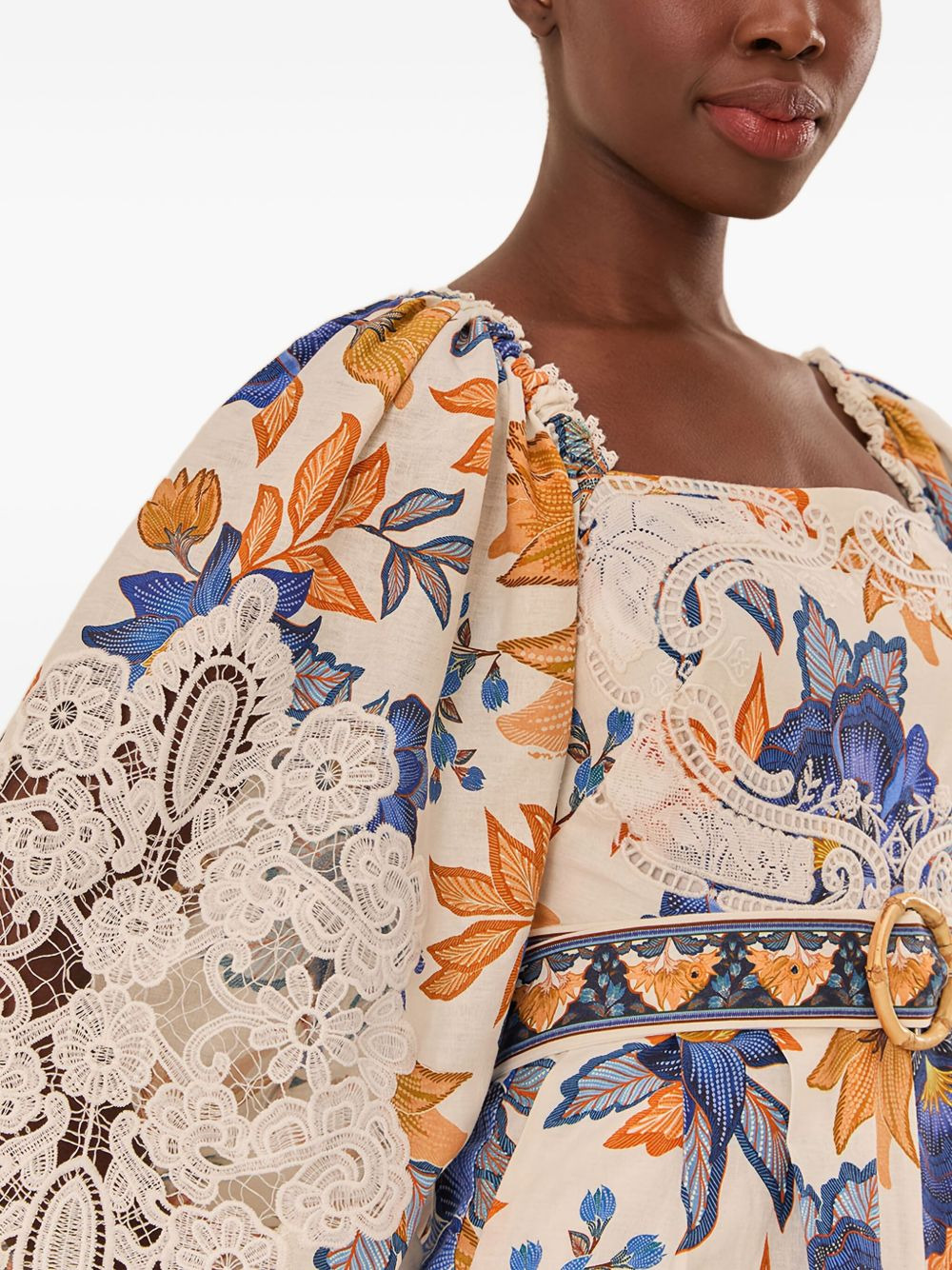 lace-trimmed floral playsuit - 5