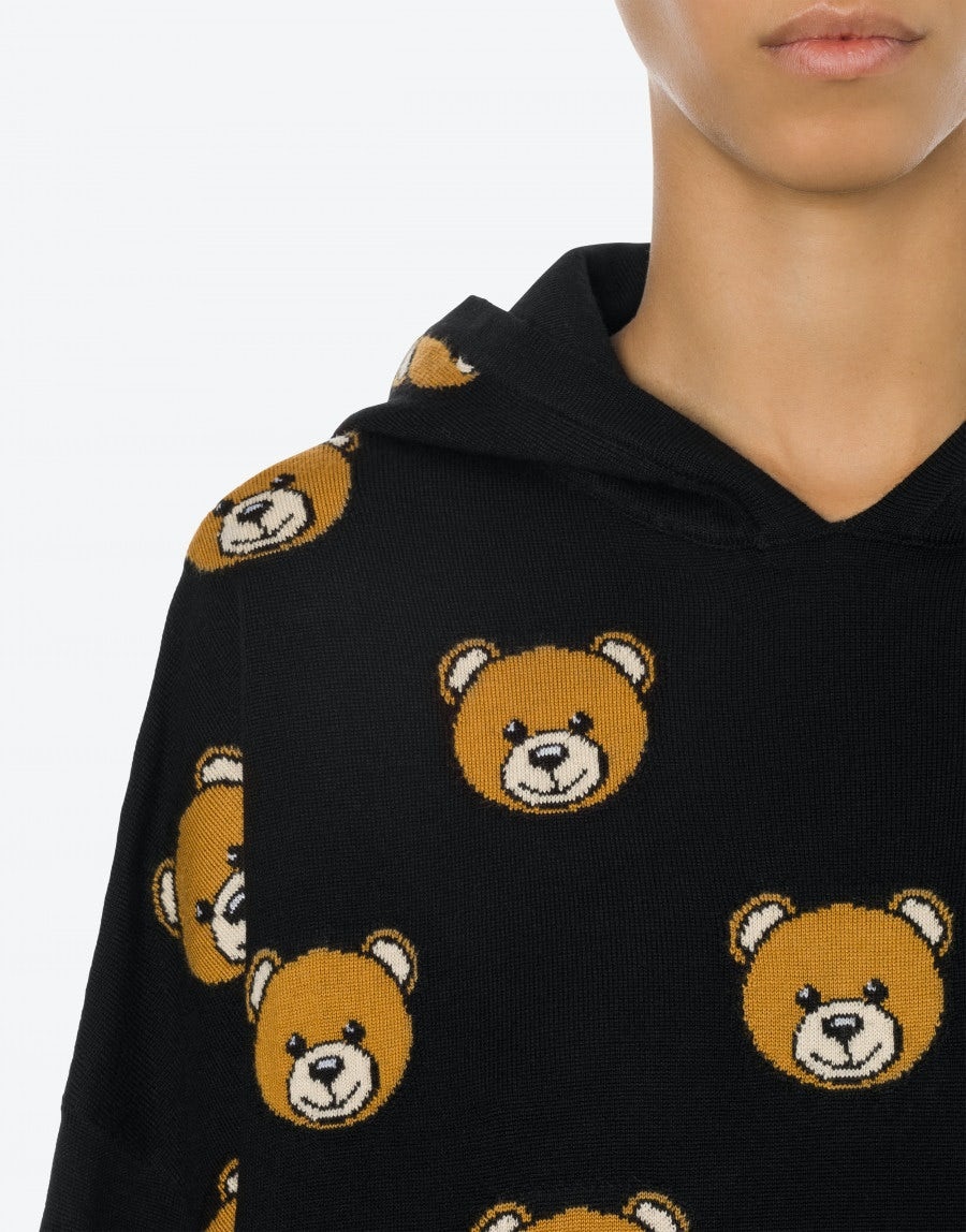 ALLOVER TEDDY BEAR HOODED SWEATER - 4