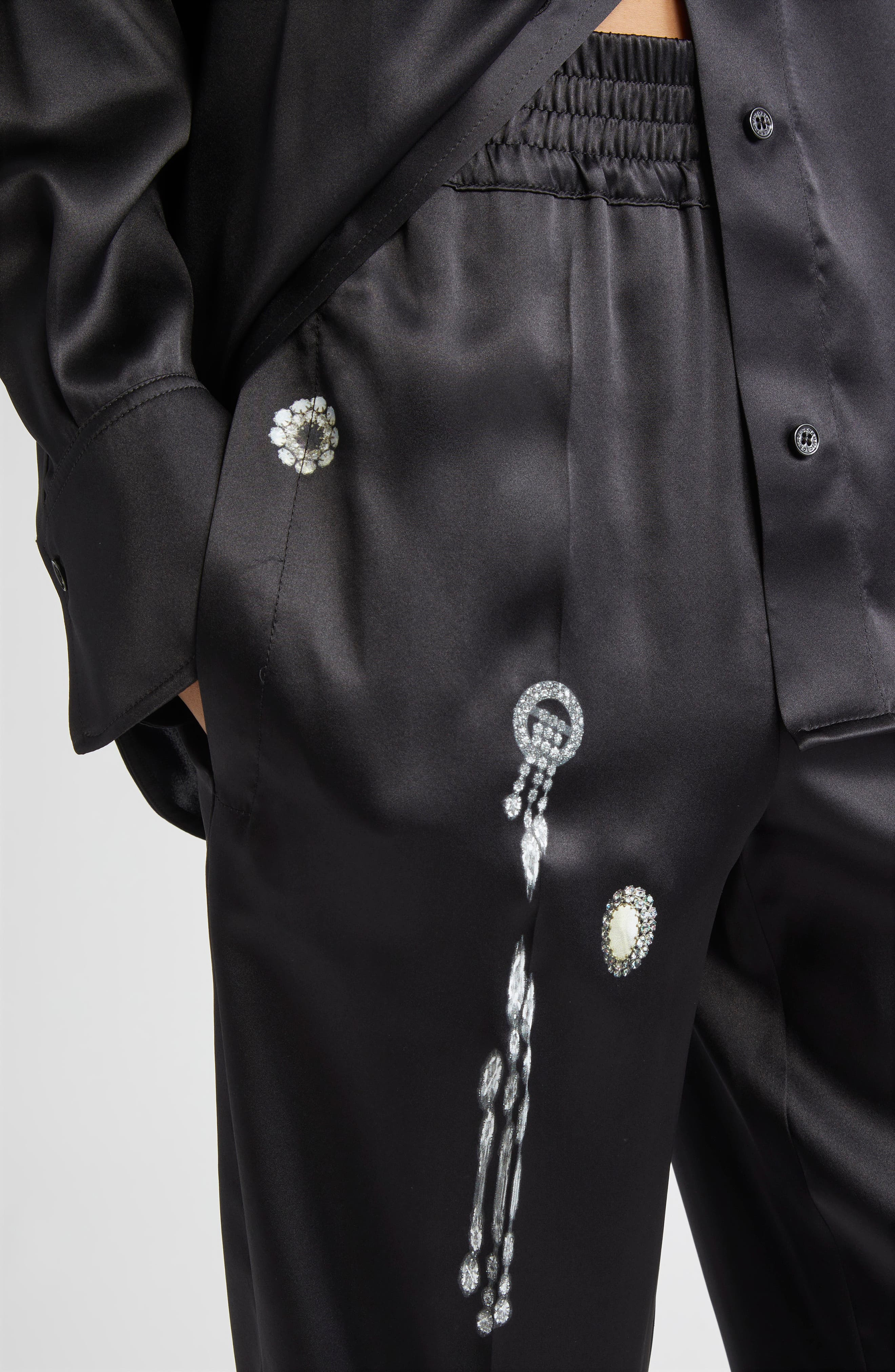 Victoria Beckham Crystal Print Silk Pajama Pants in Black at Nordstrom - 4