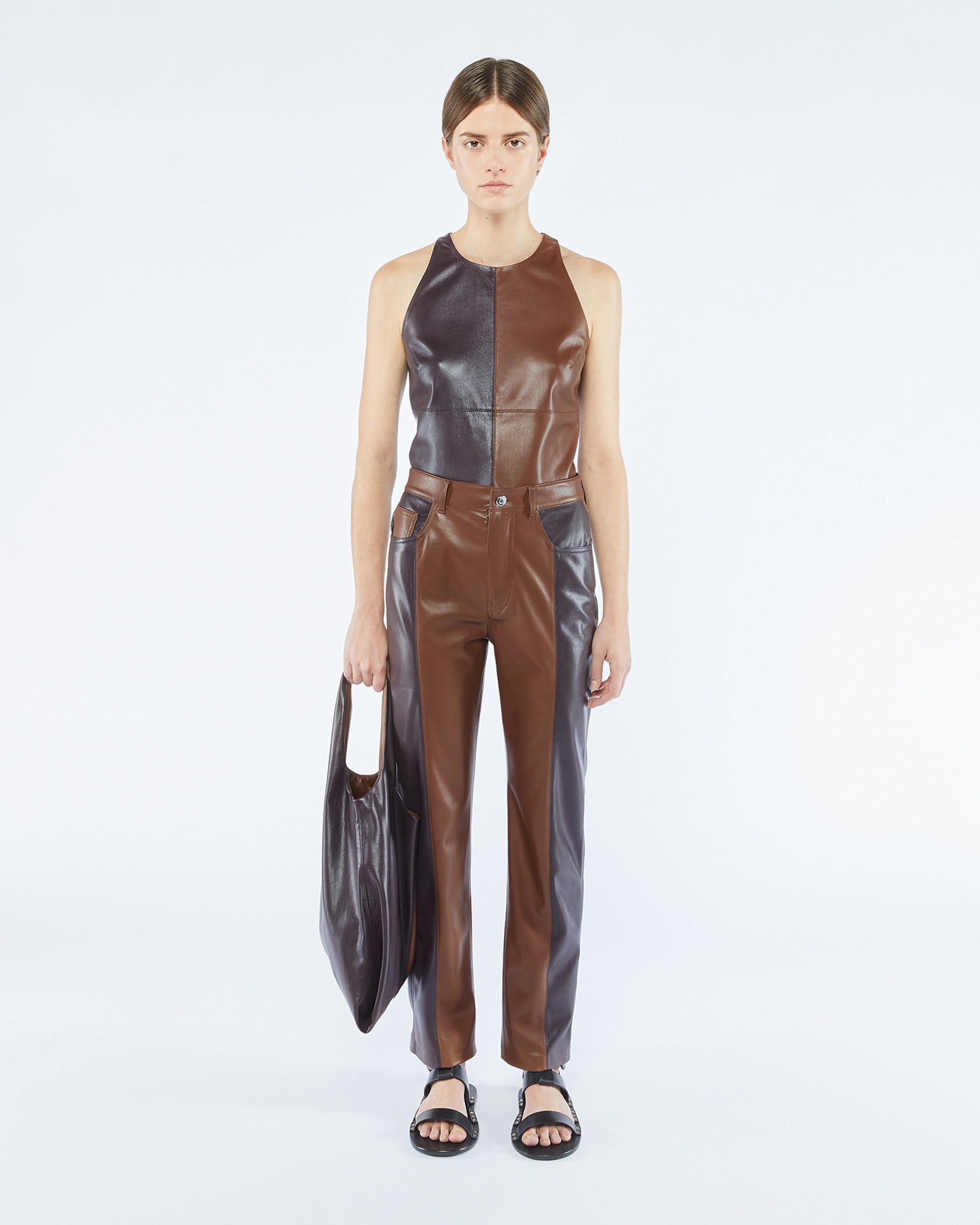 VINNI - Upcycled patchwork trousers - Aubergine/Rootbeer - 2