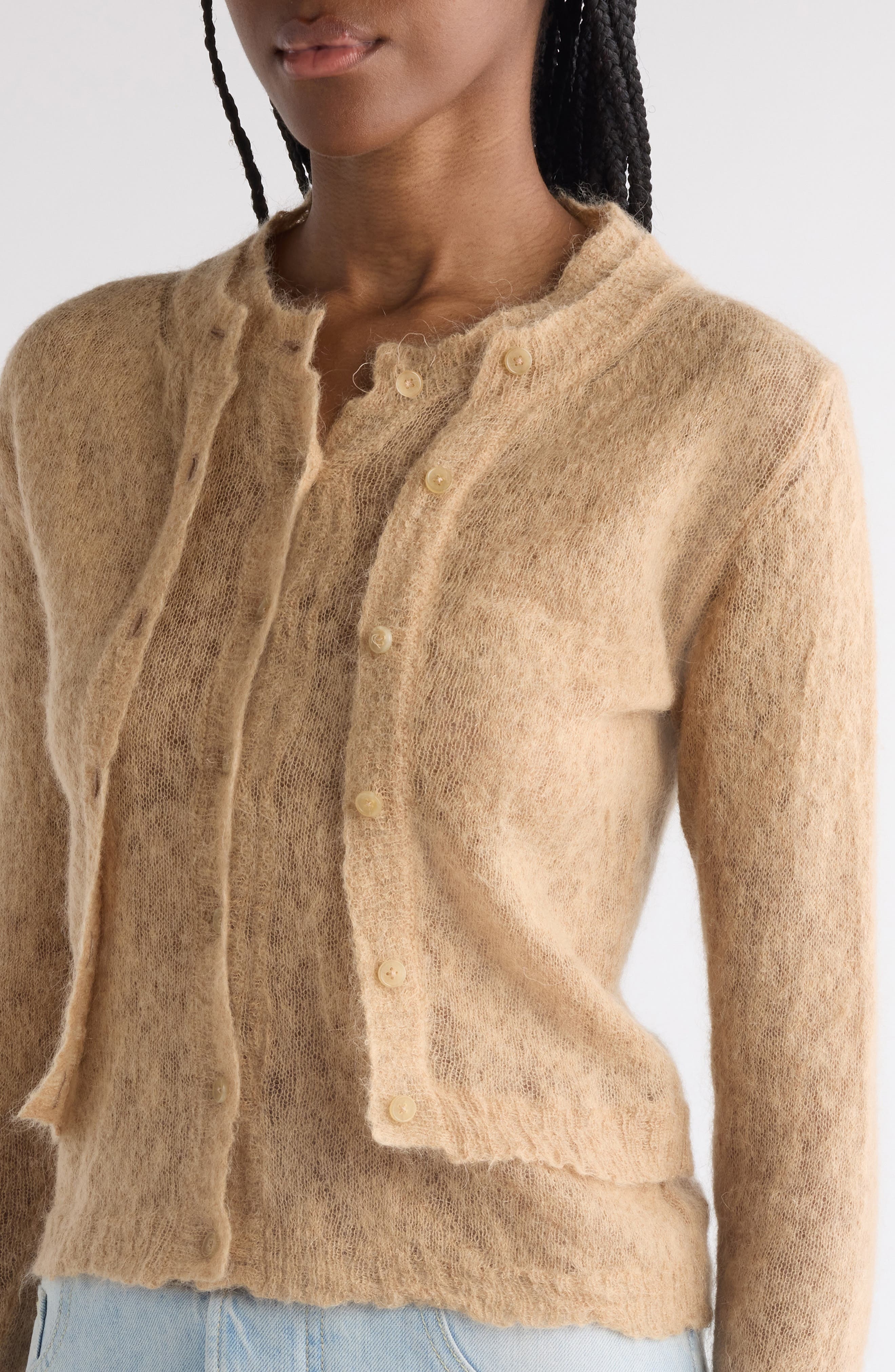 Acne Studios Kahoo Overwashed Mohair Blend Cardigan in Beige at Nordstrom - 5