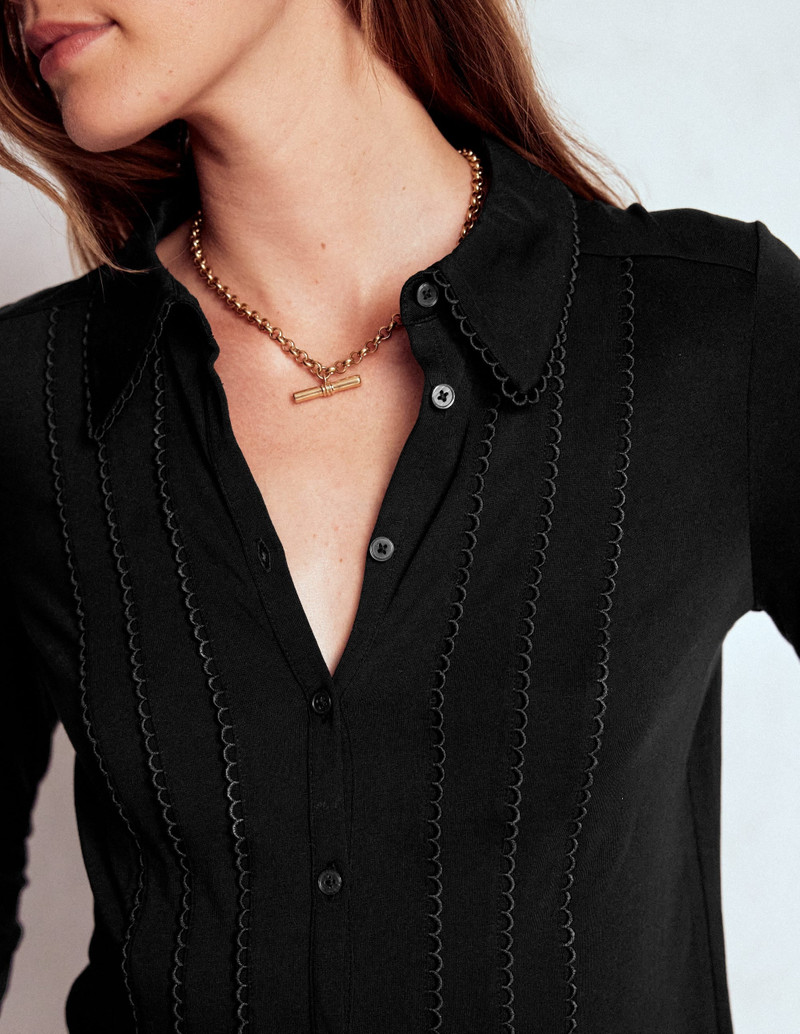 Picot Trim Jersey Shirt-Black 3